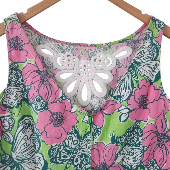 Lilly Pulitzer Retro Butterfly Shift Dress Pink + Green Lace Trim Sleeveless 8 - Picture 8 of 15